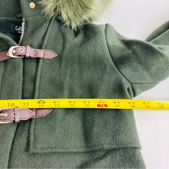 Coffeeshop Emmalise Wool Blend Jacket Green Faux Fur Hood Front Buckle Sz S - Picture 7 of 11